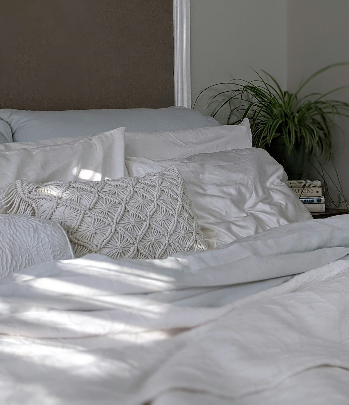 Lit douillet aux coussins blancs